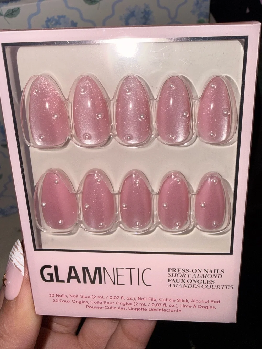 GLAMNETIC “Pearl Me Softly” Pink Pearl Press-On Nails - Short Almond